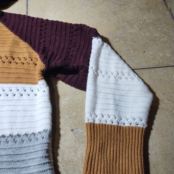 Women's Stripped Cropped Multicolored Knit V Neck Hoody Size 2XL - Picture 6 of 13